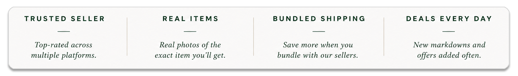 Trusted seller, real items, bundled shipping, and deals every day